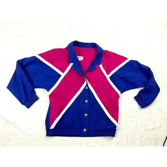 VTG Regal Windbreaker Retro Jacket Small Women's Blue Pink 90's Button Up - Picture 11 of 11
